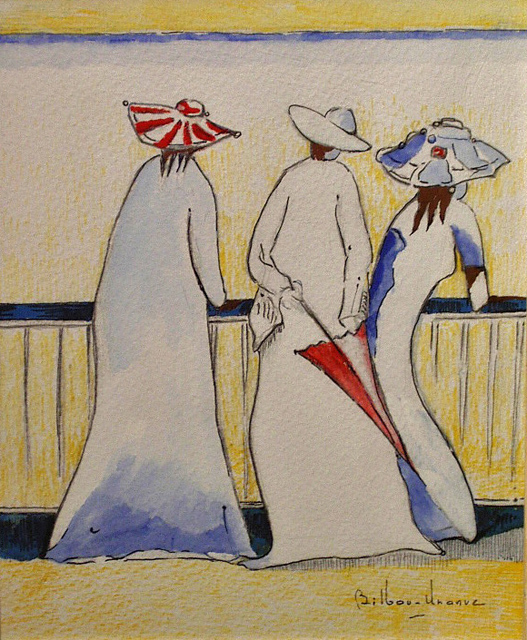 09 Damas en el balcon Acuarela 23 x 28cm.