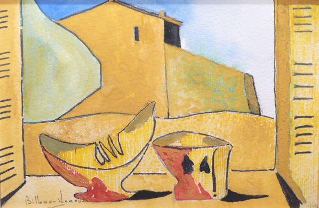 13 ceramica junto al ventanal Gouache 12 x 12cm.