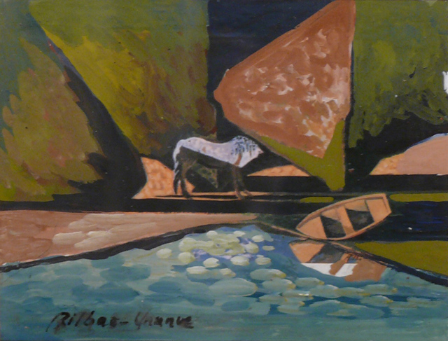 14 Caballo junto al lago Gouache 14 x 11cm.