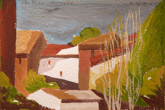 17 Pueblo con arbolado Gouache 18 x13 cm.