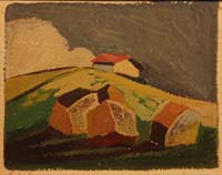 12 Paisaje con casa en ladera Gouache 16 x 13cm.