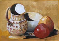 20 Bodegon ceramica y manzanas Gouache 36x26cm