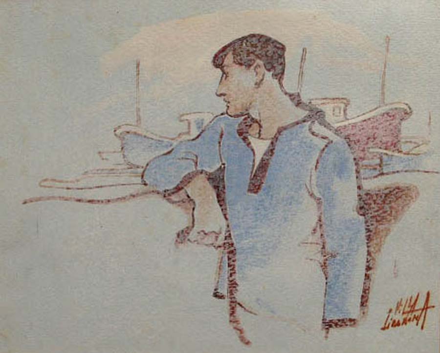 09 31x24-Arrantzal en el puerto t.m 27x35 cm.