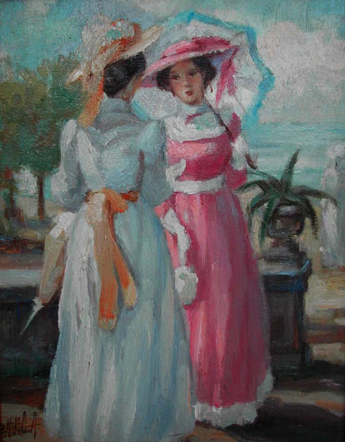 13 Damas conversando O.l. 24x19 cm