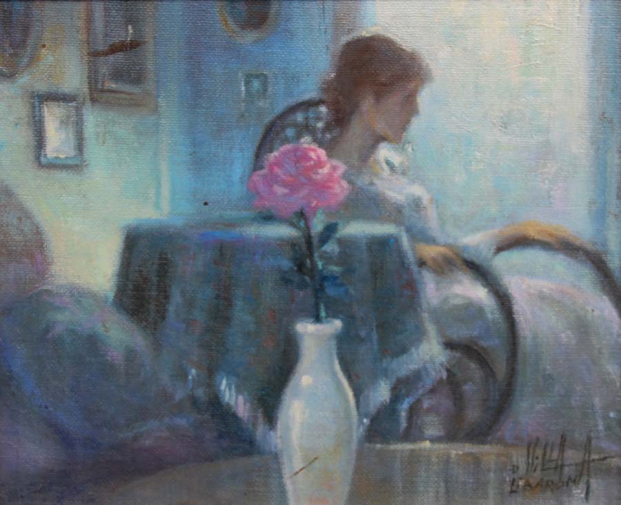 27 Dama en la mecedora O.l 27x35 cm.