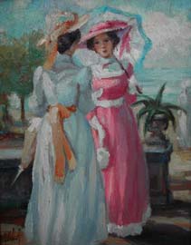 13 Damas conversando O.l. 24x19 cm