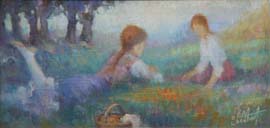 17 Chicas tumbadas en tertulia O.l 29x15 cm.