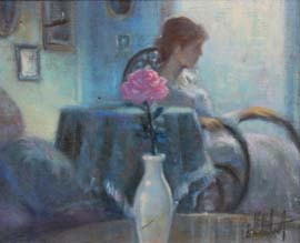 27 Dama en la mecedora O.l 27x35 cm.