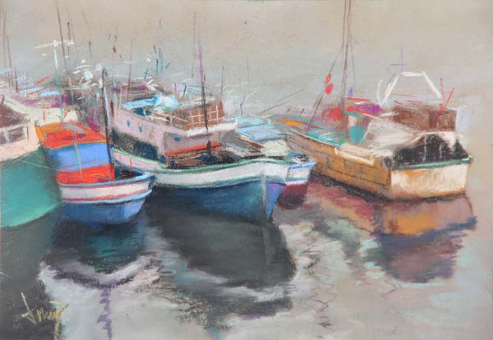 04 Barcas en reposo Pastel 32x23cm.