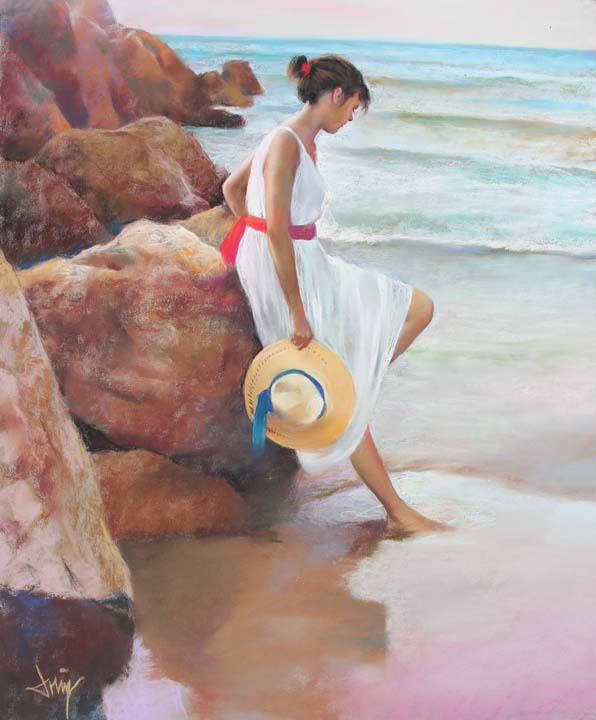 05 Modelo sombrero en rocas Pastel 61x50cm.
