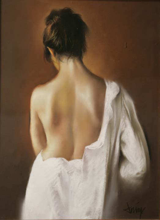 14 Preparando la pose al denudo Pastel 35x27cm.