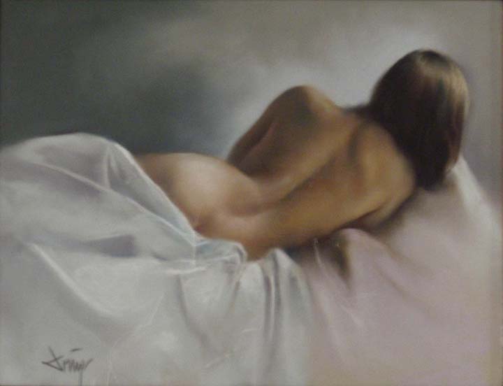 22 Desnudo sobre sabanas  Pastel 35x27cm.