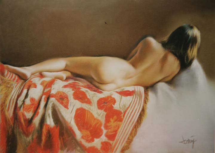26 Desnudo sobre mantilla Pastel 46x33cm.
