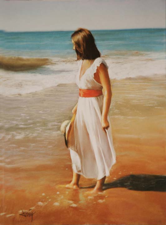 29 Modelo de blanco en la playa Pastel 33x41cm.