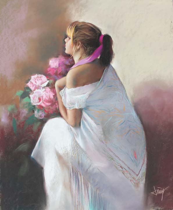 32 Posando con rosas Pastel 61x50cm.