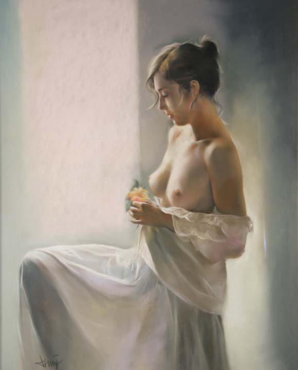 33 Posando al desnudo con rosa Pastel 61x50cm.