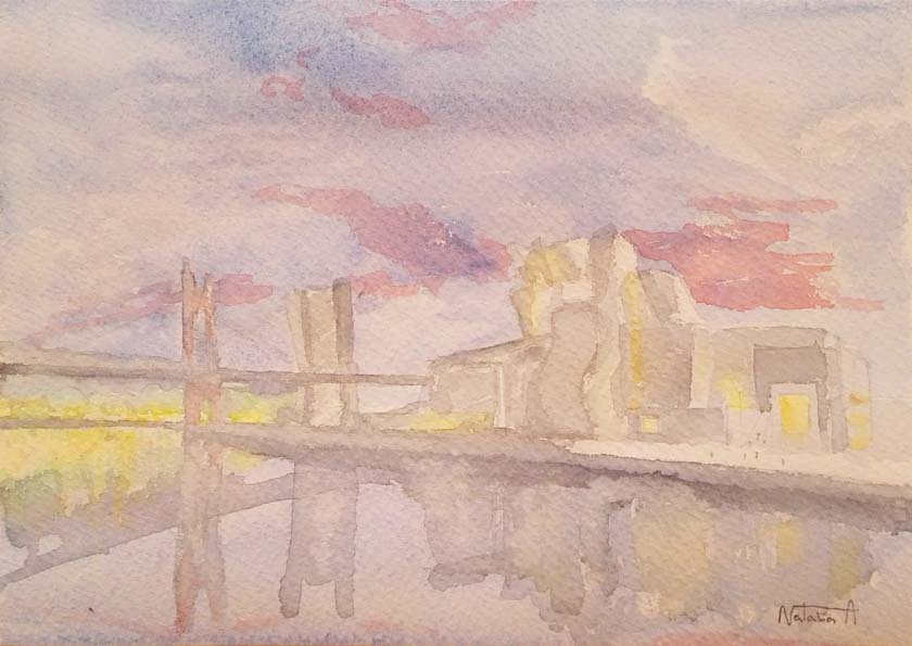 05- 28 23x32cm. Guggenheim Bilbao anocheciendo