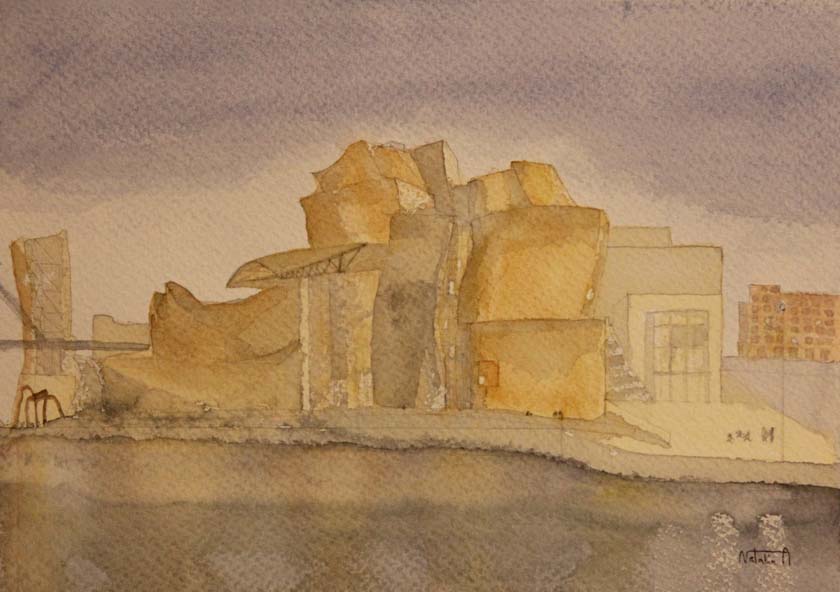 13- 20 23x32cm. El Guggenheim Bilbao resplandeciente