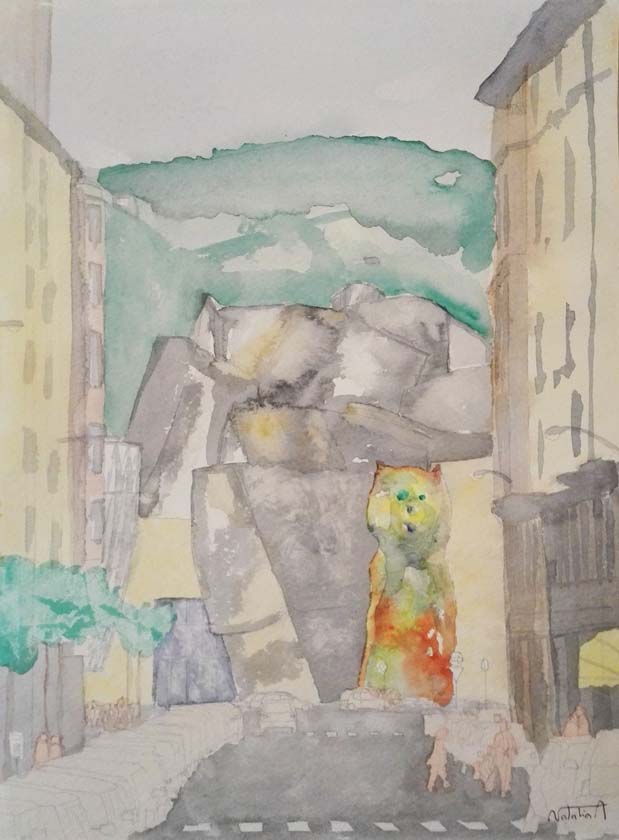 17- 16- 30x40cm. Guggenheim Bilbao, desde calle Iparraguirre