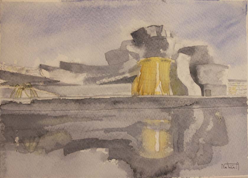 20- 02- 23X32cm. Guggenheim, Bilbao en el atardecer