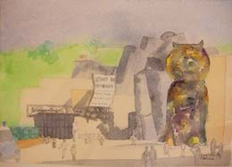 19- 04- 23X32cm. Puppy y Guggenheim, en primavera