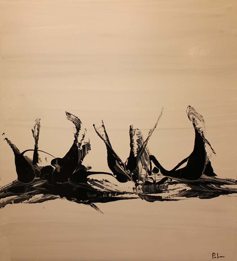 06 Esquimales en la nieve. Acrilico sobre madera.  85x75 cm.