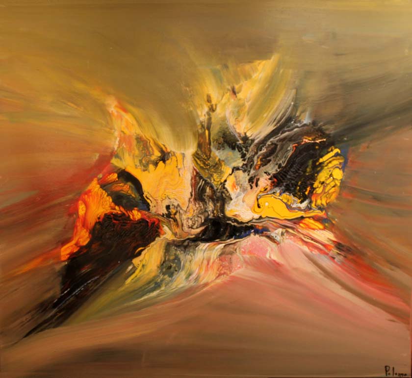 21 Acrilico sobre madera. Composicion planetaria. 90x110 cm.