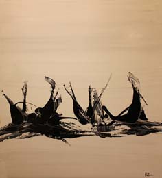 06 Esquimales en la nieve. Acrilico sobre madera.  85x75 cm.