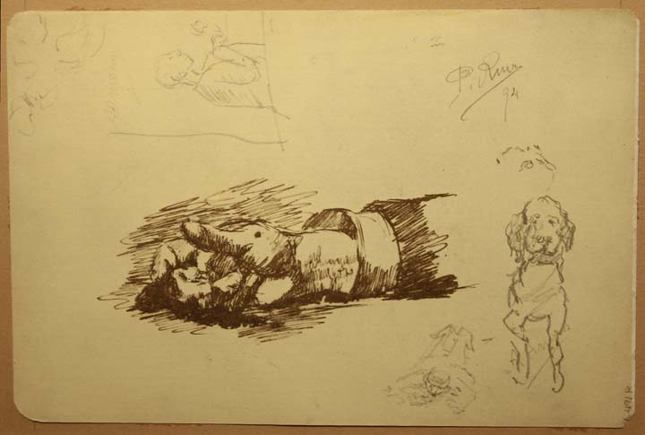 21- 21 Mano con apuntes de persona y perro Litografia 190x125 mm.