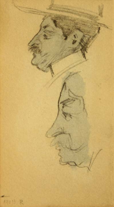 24- 24 Estudio coloreado cabeza con sombrero y cara Litografia 102x58 mm.