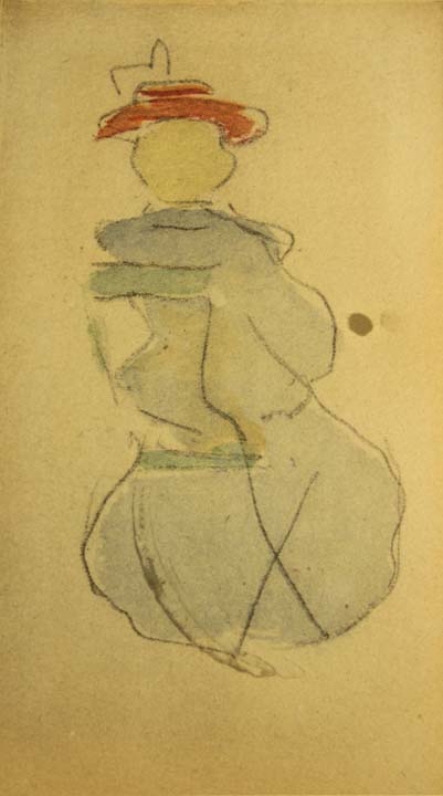 25- 25 Dama de espaldas con sombrero Litografia 102x58 mm.