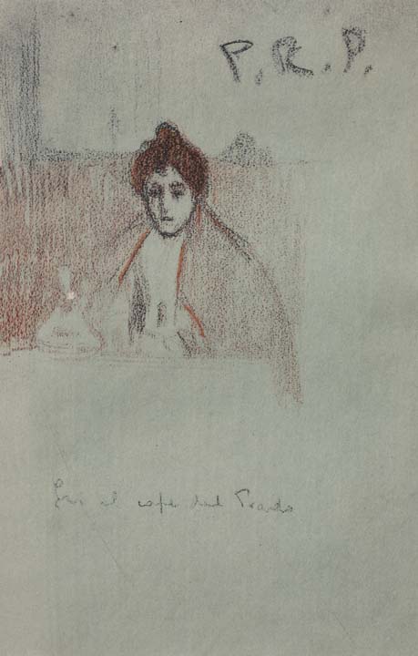 30- 30 Apunte coloreado en el cafe del Prado Litografia 162x102 mm.