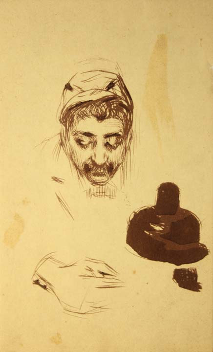 33- 33 Busto de caballero con bigote Litografia 162x102 mm.