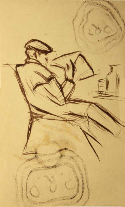 35-35 Caballero sentado con prensa Litografia 162x98 mm