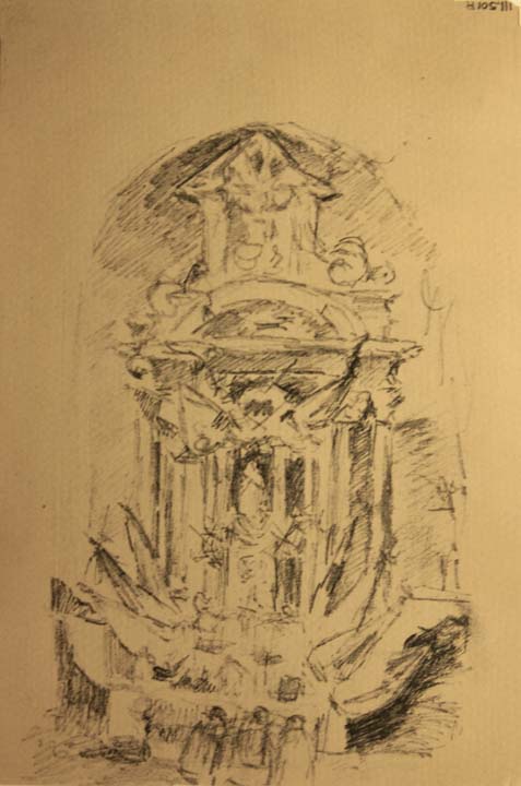 43- 43 Estudio de fachada con figuras Litografia 190x125 mm.