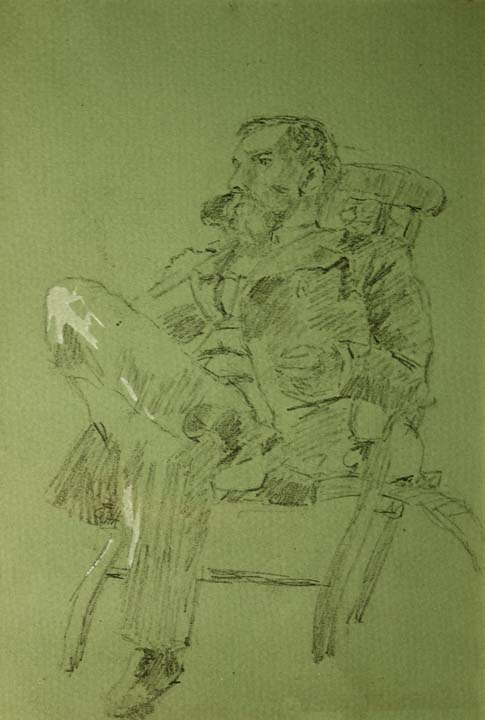 46- 46 Boceto de caballero sentado en silla Litografia 190x125 mm.