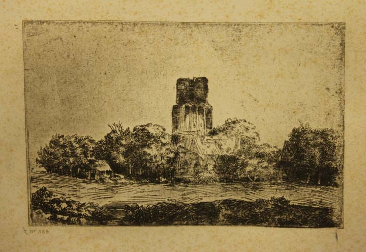 60- 14- 338 Torre entre arbolado Aguafuerte 980x150 mm.