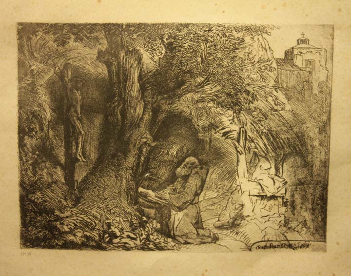 64- 18- 78 Religioso orando al cristo de la cueva Aguafuerte 172X240 mm.