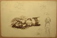 21- 21 Mano con apuntes de persona y perro Litografia 190x125 mm.