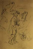 41- 41 Estudio de caballero con sombrero y caballos Litografia 190x125 mm.