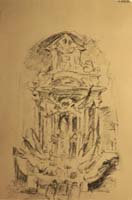 43- 43 Estudio de fachada con figuras Litografia 190x125 mm.