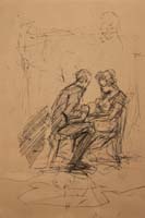45- 45 Estudio de pareja sentados de frente Litografia 190x125 mm.