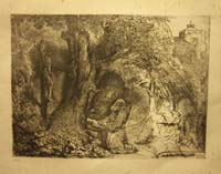 64- 18- 78 Religioso orando al cristo de la cueva Aguafuerte 172X240 mm.