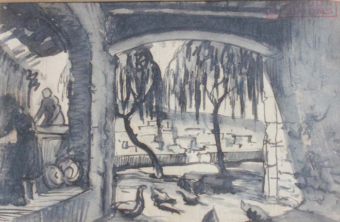 04 Lavadero- Dibujo acuarela 9x14cm.