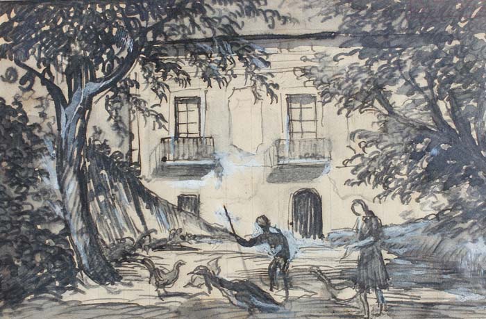 05 Recogiendo las ocas- Dibujo acuarela 10x15cm.