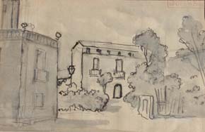 02 Casas con jardin- Dibujo acuarela 9x14cm.