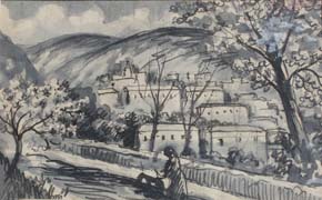 03 Cruzando el puente Dibujo acuarela 14,5x9cm.