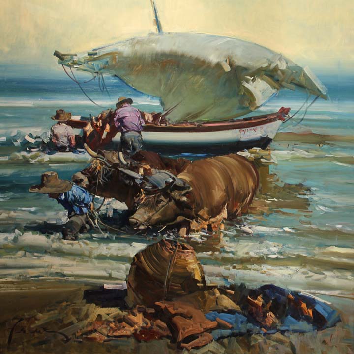 03 Bueyes y velas o.l. 80x80cm.