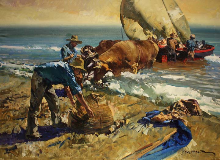 08 Sacando la barcao.l. 100x73cm.