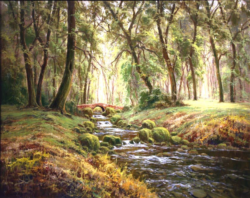 Bosque con rio O.l. 92x73 cm.